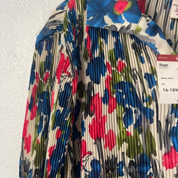 COVINGTON DRESSY FLORAL SHIRT TOP BLOUSE Pleated Flutter Sleeve Sz 16-18W Plus - Picture 2 of 8